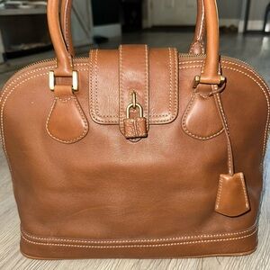 Vtg J. Crew Cognac Brown Leather Satchel Bag Purse